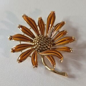 Vintage Crown Trifari Enamel Sunflower Brooch
